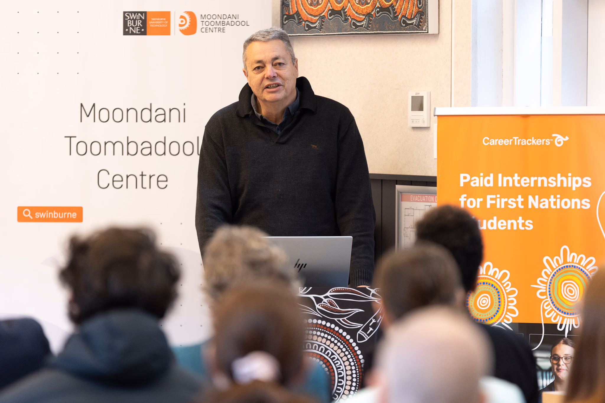 Pro Vice-Chancellor Indigenous Engagement Professor John Evans at Swinburne University's MTC Hub for the CareerTrackers partnership MOU signing